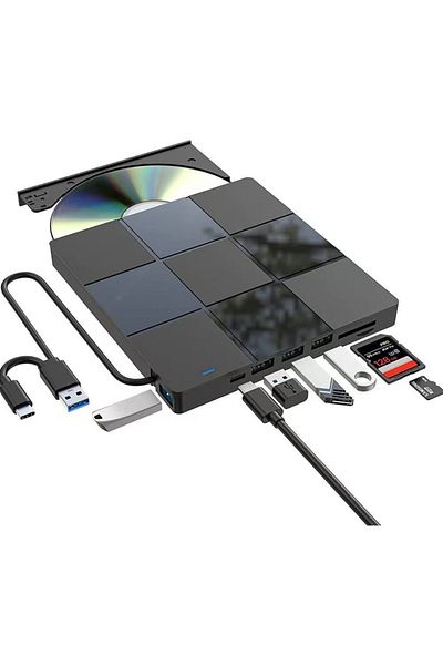 Choice 009 7-in-1 External Multi-Function Drive,Portable USB 3.0 Type C CD DVD RW Player Burner Reader Opti