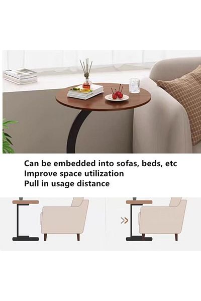 rexa Modern Round Wood & Black Metal Side Table - Curved Base Accent Table