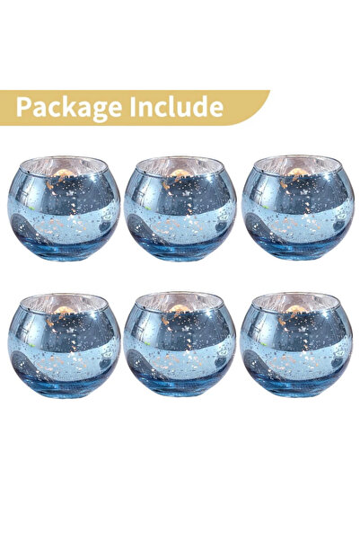 Choice 6 قطع من حاملات الشموع الزجاجية الزئبقية الزرقاء، 6/12 قطعة، حاملات ال...