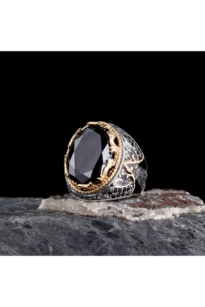 Senin Silver 925 Ayar Parlak Safir Taşlı Melek Figürlü Gümüş Erkek Yüzük