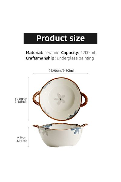 Choice 1700ml 1700ml Household Noodle Bowl Ceramic Soup Bowl With Handle Salad Pasta Bowl Kitchen Tableware