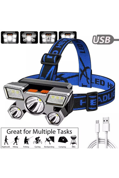 Choice1 TD5-مصباح يدوي فضي على الجبهة، مصباح أمامي قوي، مصباح تعدين قابل لإعا...
