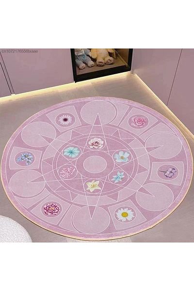 Choice 80X80CM(2.6X2.6FT XM-SJR-83 VIKAMA Home Aesthetic Round Bedroom Bedside Pink Carpet Guest Room Princ