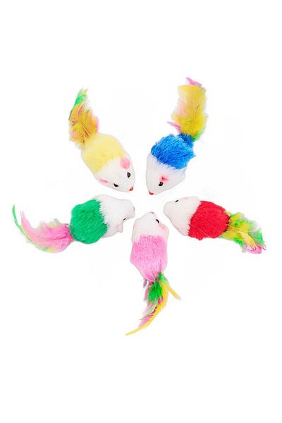 Choice 5pcs Cute Cat Toys Soft Fleece False Mouse Kitten Toys Funny Cat Toy with Colorful Feather Interacti