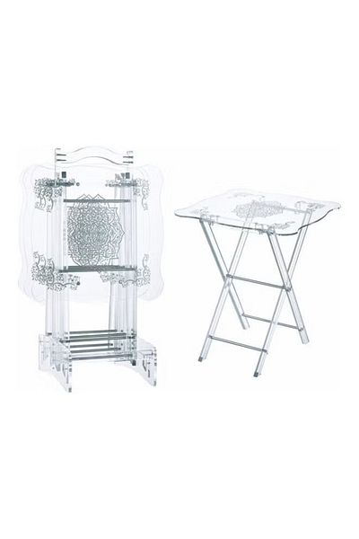rexa 4-Piece Elegant Folding Table With Stand Silver/Clear 400x400x460mm