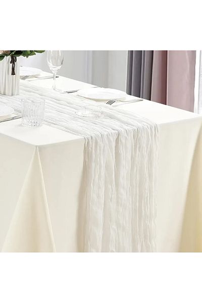 Choice Ivory White 10Pcs CheeseCloth Table Runner, 40x270cm Boho Gauze Fabric Rustic Sheer TableRunner for