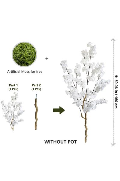 Choice A-591-150 100-220cm Artificial White cherry Tree plant Branches Realistic Fake Silk leaves indoor de