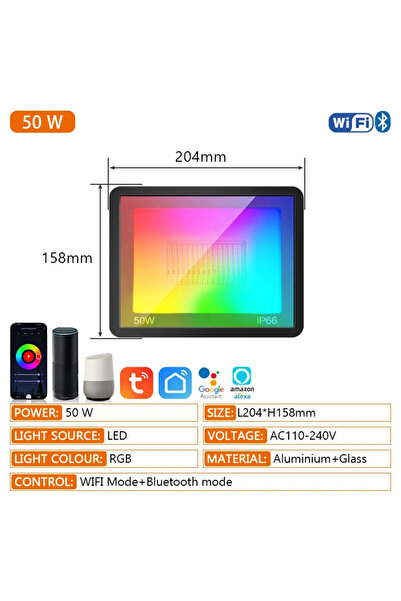 Choice كشاف TUYA RGB بقدرة 50 وات (220 فولت) مع تطبيق ذكي للتحكم الصوتي RGBCW...