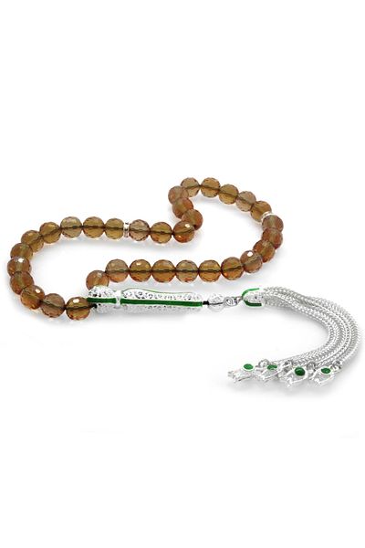 Tesbihane Green Enamel Sphere Cut Zultanite Prayer Beads with Alpaca Tassels