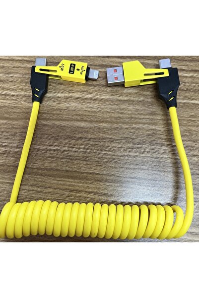 Choice كابل بيانات USB/Type C/iOS 4 في 1 أصفر 65 واط، كابل شحن سريع تلسكوبي 1...