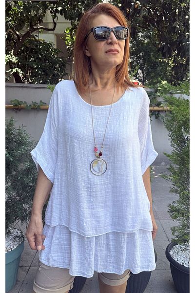 DenizEge Clara Italian Necklace Blouse White