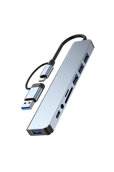 Choice Silver 8 in 1 USB +Type C USB hub multi hub one to four Type C 3.0 splitter USB extension With For L