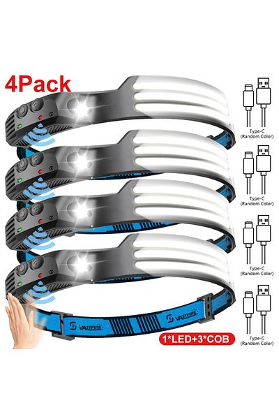 Choice 3COB 4pcs Induction Headlamp COB+LED Head Flashlight Built in Battery USB Rechargeable Outdoor Water