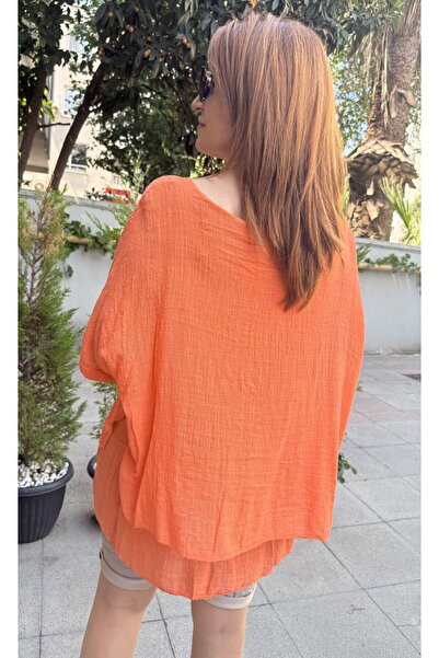 DenizEge Clara Italian Necklace Blouse Orange