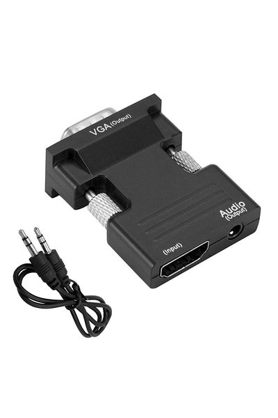 Choice محول HDMI إلى VGA أسود مع كابل صوت 3.5 مم لأجهزة الكمبيوتر المحمولة وأجهزة التلفزيون وأجهزة العرض عالية الدقة 1080 بكسل