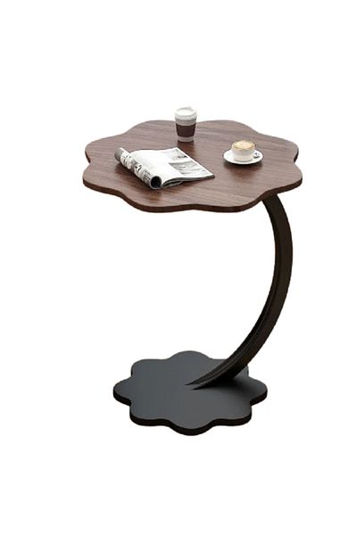 rexa Modern Flower-Shaped Wood Top Side Table with Curved Metal Base