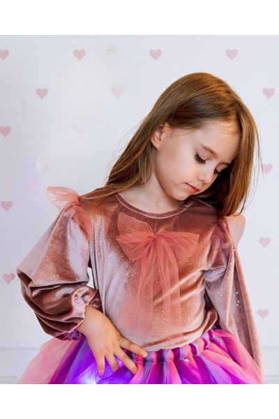 fustite cu luminite Velvet Glitter Puff Sleeve Top - 5-6 years (110-116 cm)
