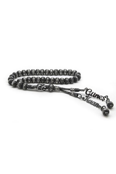 Tesbihane Handcrafted Wheel Cut Antique Color Name Written 1000 Sterling Silver Kazaz Tasbih