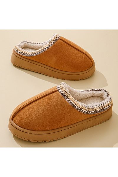 Choice 40-41-كاكي 2024 شبشب نسائي شتوي دافئ منفوش ذو قاع ناعم غير قابل للانزلاق قباقيب سميكة من القطيفة للنساء