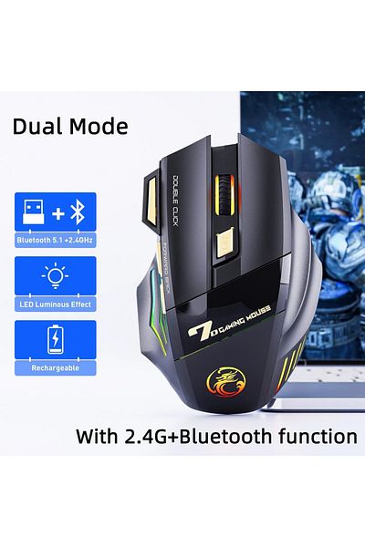 Choice ماوس ألعاب لاسلكي ثنائي الوضع USB IMICE GW-X7 3200 نقطة في البوصة ثنائي الوضع قابل لإعادة الشحن 7 مفاتيح 2.4 جيجا هرتز صامت