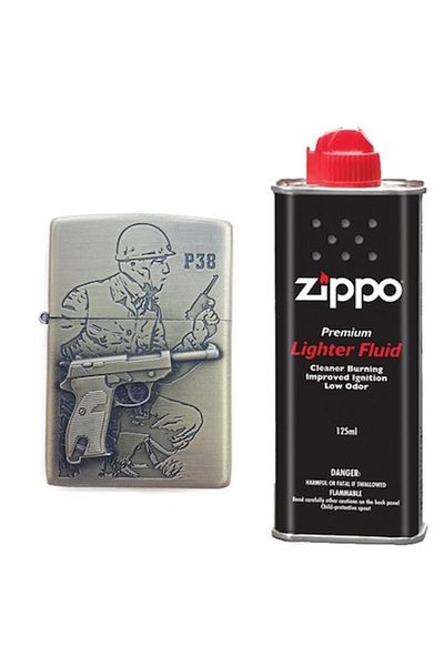 dalimag Metal Lighter, 3D Relief, 125 ml Liquid, Soldier Pistol P38 Model, Gas, Green,
