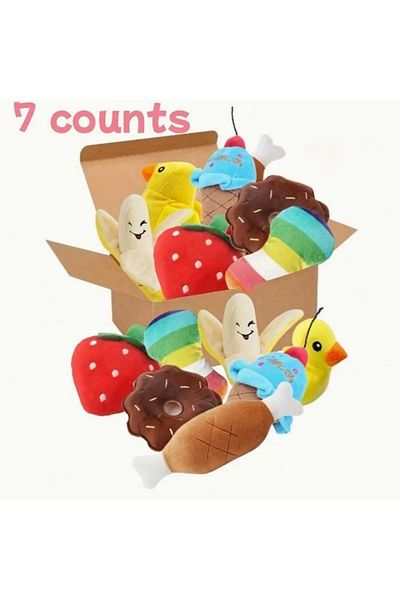 Choice 7PCS A 7-piece set of puppy sound toys, loose plush pet chewing, plush fruit snacks and vegetable pu