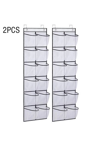 Choice white 2pcs 12 Pockets Over the Door Shoe Organizer Large Mesh Pockets With 2 Hooks Transparent Fabri