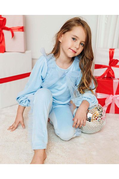 fustite cu luminite Velvet Tracksuit with Tulle, Baby Blue, Great for cadpu - 10-12 years (140-152 cm)