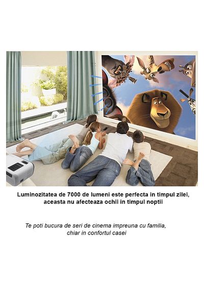 WowStep Video projector, Android 9, Bluetooth, 7000 Lumens, HD, HDMI, VGA, AV, USB, Android/IOS Mirroring