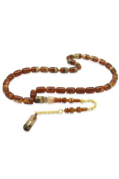 Tesbihane Золотий колір 925 проба срібло з бахромою Імаме майстерна робота капсульний виріз коричневий білий каталін четка