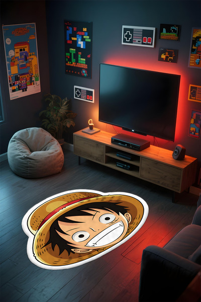 Alpacarpet Özel Kesimli Desenli Anime & Gamer Halısı Kaymaz Taban Makinede Yı...