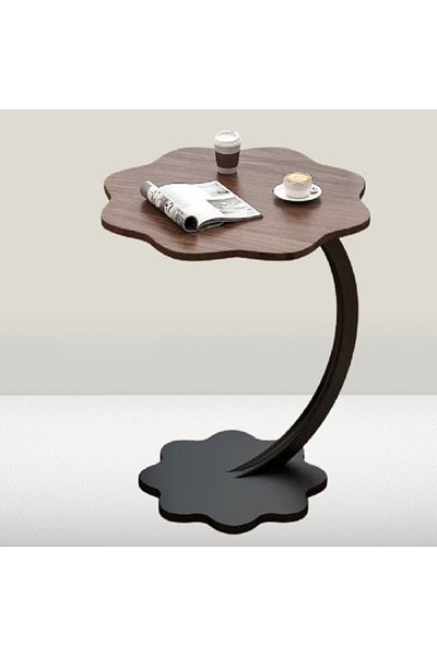 rexa Modern Flower-Shaped Wood Top Side Table with Curved Metal Base