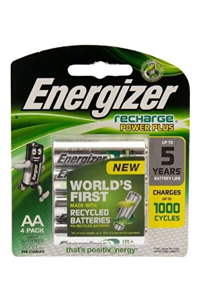 Energizer بطارية AA عالمية قابلة لإعادة الشحن ومتعددة الأغراض، عبوة من 4 قطع فضية