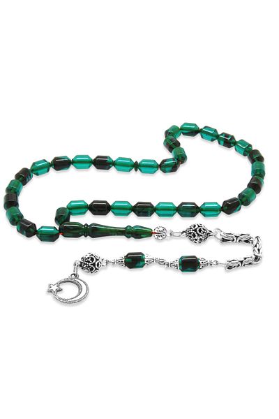 Tesbihane Non-Tarnish Metal King Chain Tassel Tip Capsule Cut Turquoise Black Fire Amber Prayer Beads