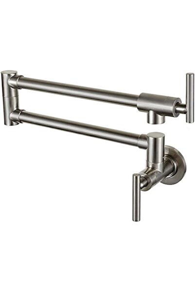 OEM Wall-mounted stove faucet made of solid steel with folding arm, nickel-plated silver (semi-gloss)