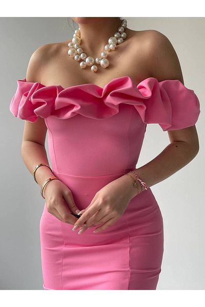 OLSAMODA Women's Atlas Fabric Collar Ruffle Low Sleeve Mini Pop Evening Dress