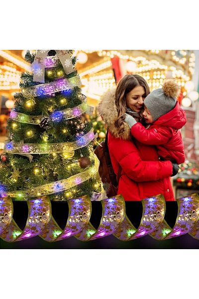 Roadtime Christmas ribbon with lights, LED, gold, 10 m