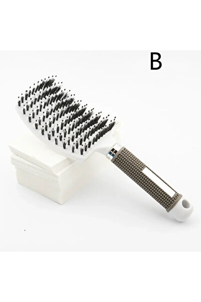 Choice فرشاة شعر بيضاء بشعيرات الخنزير لفك تشابك الشعر، مشط تدليك فروة الرأس بشعيرات نايلون للنساء، فرشاة شعر مجعد سحرية