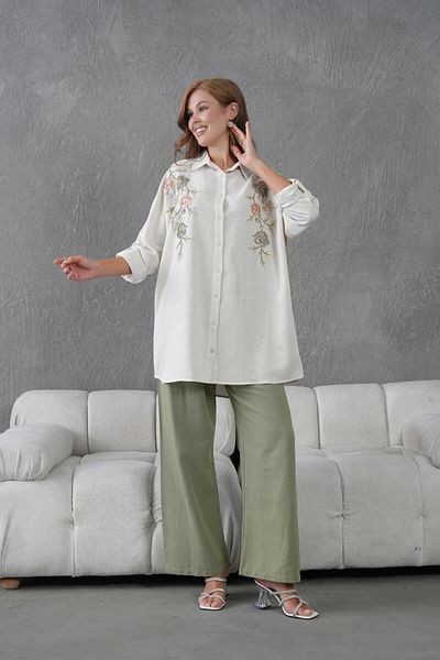 BURRASCA Oversize Linen Set with Embroidered Stones