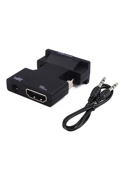 Vikefon محول ذكر HDMI إلى أنثى VGA متوافق مع 1080P أسود نشط مع منفذ صوت 3.5 مم