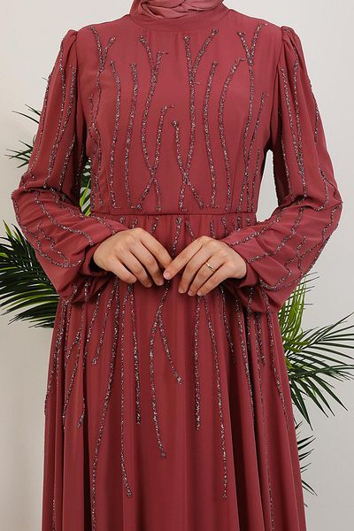 GİYZAMİLA Κεντημένο φόρεμα σιφόν Dusty Rose