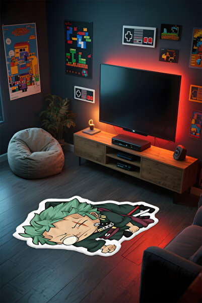Alpacarpet Özel Kesimli Desenli Anime & Gamer Halısı Kaymaz Taban Makinede Yı...
