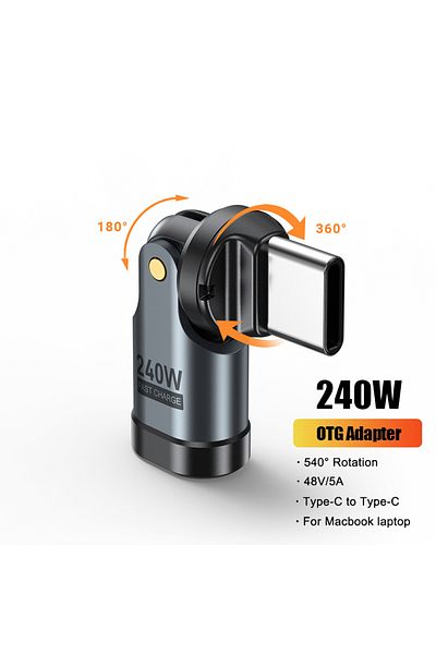 Choice محول USB C أسود من AUFU محول USB C بقوة 240 واط وشحن سريع 5 أمبير، محول USBC ذكر إلى نوع C أنثى