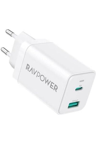 RavPower RP-PC171 Charger, 45W, GaN PD, USB-C, USB-A, White