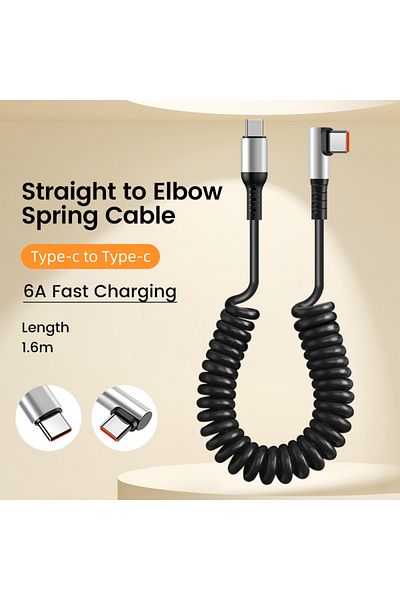 Choice 0.35-1.6m Type C To Elbow C 90 Degree Elbow Spring Cable USB Type C 6A Fast Charging 0.35-1.6M Retra