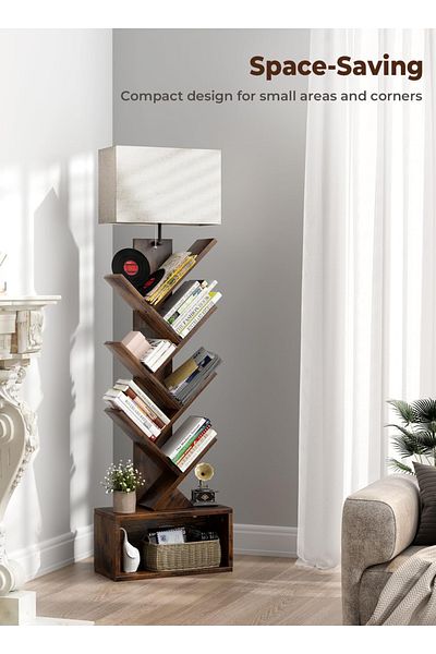 sharpdo 6-Layer Solid Wood Bookshelf Floor Lamp with Light for Book Storage, Suitable for Living Room