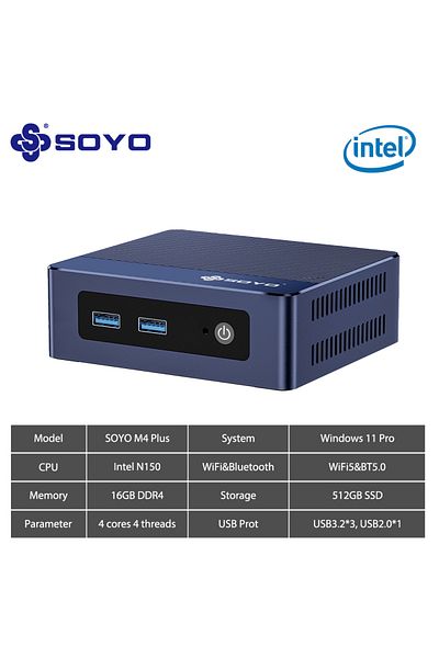 Choice N150 16G 512G SOYO M4 Plus Mini PC Intel Twin Lake N150 CPU Windows11 Pro 16GB DDR4 RAM 512GB SSD US