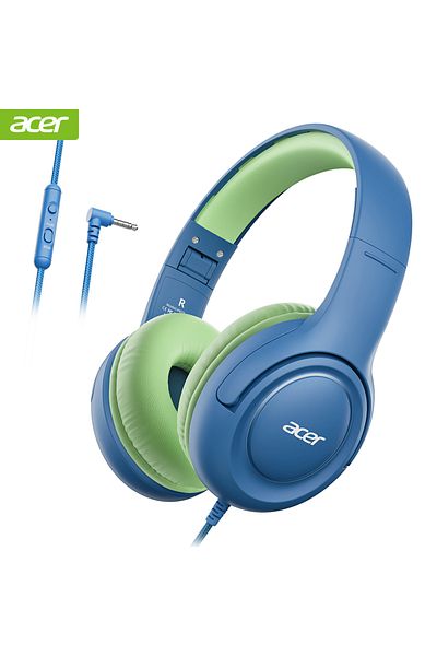 Choice سماعات رأس BlueGreen Acer للأطفال سلكية للمدرسة، مزودة بمحدد مستوى صوت 85/94 ديسيبل، قابلة للطي، صوت ستيريو