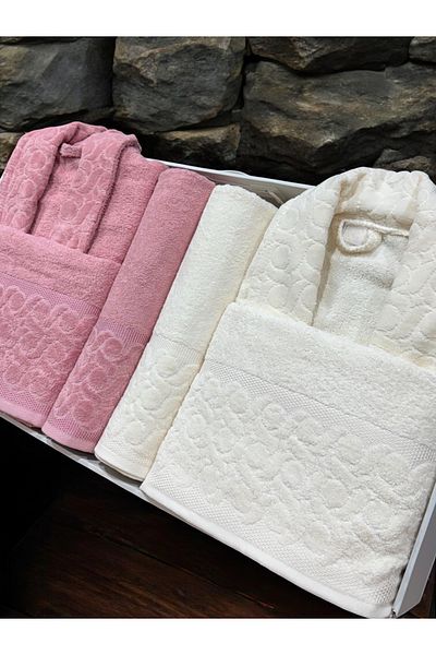 AYHANHOME Velvet Jacquard 6 Piece Bathrobe Set