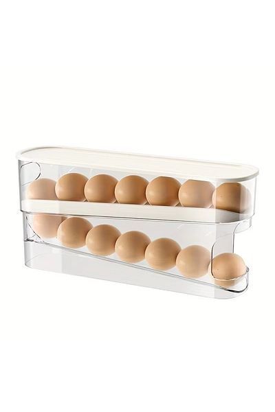 Choice Clear Bilayer Fridge Egg Storage Box Automatic Rolling Eggs Holder Rack Ladder Style Refrigerator Eg